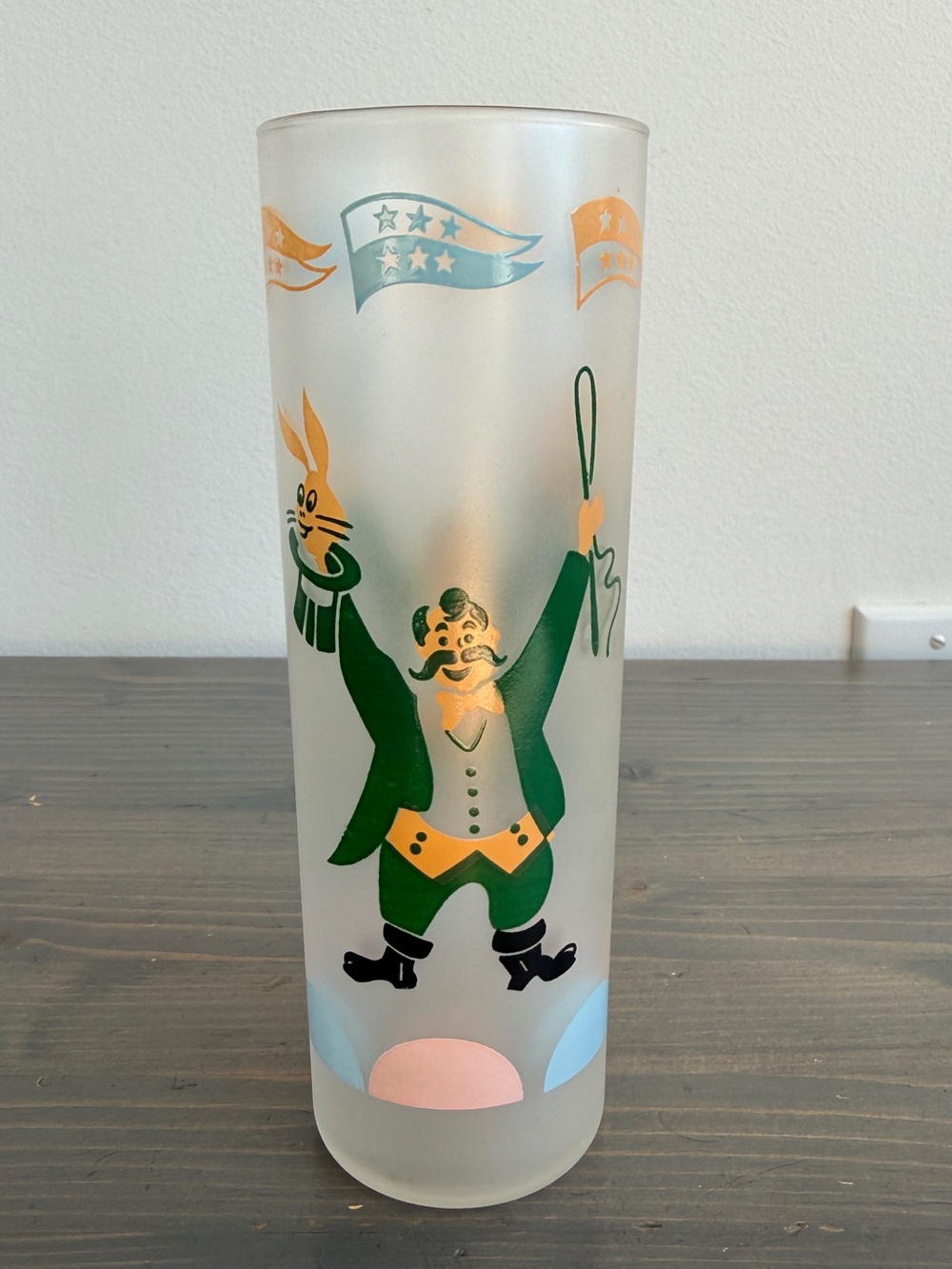 Vintage Libbey "Circus Days" Tom 🐰Collins frosted glass tumbler -rabbit